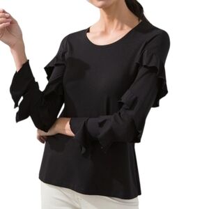 Chicos Tier Ruffled Sleeve Top Size 2 / L Black Blouse
